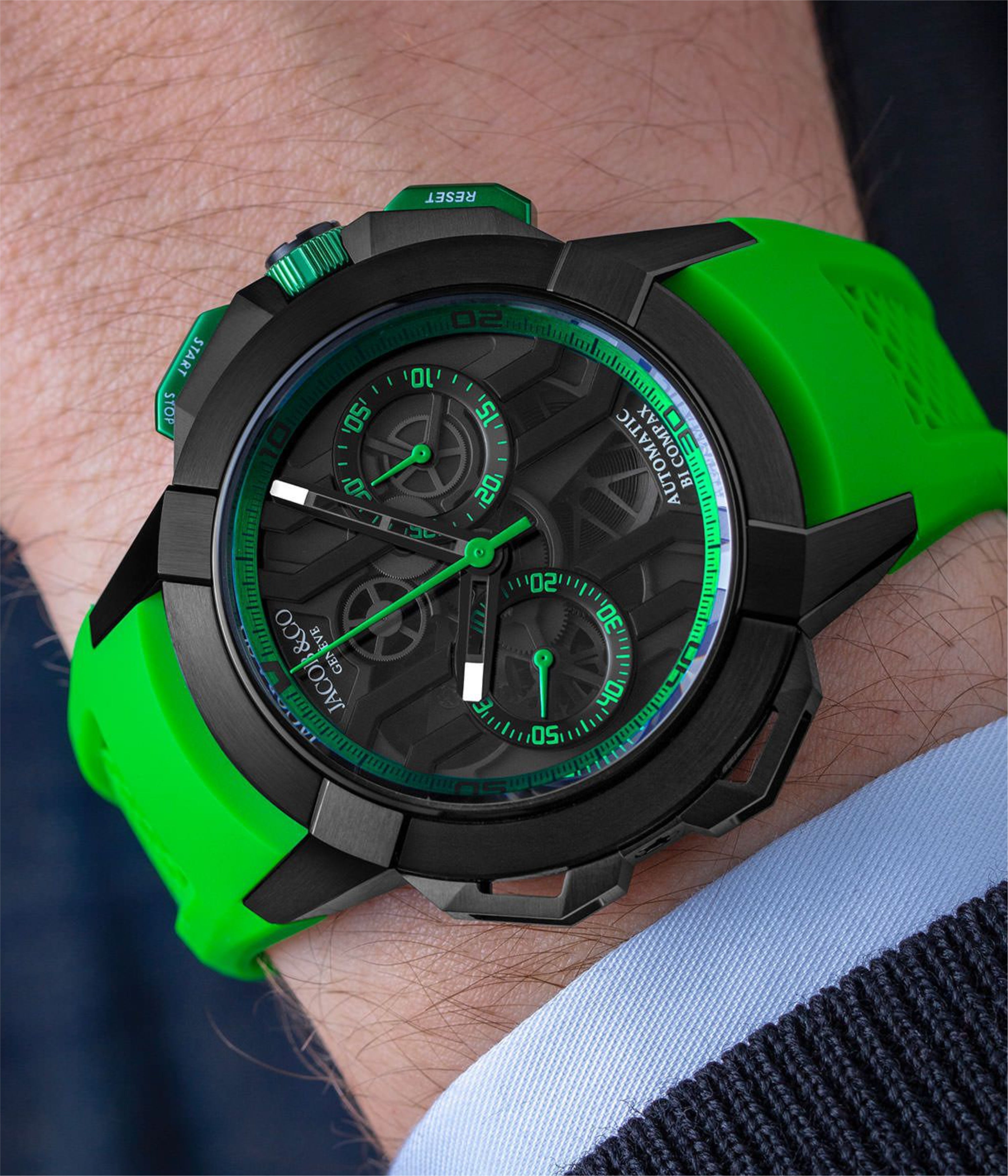 Epic X Chrono 44 mm - Black Titanium - Green Inner Ring